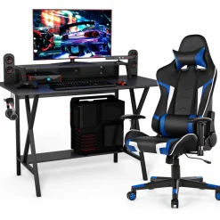 Tangkula Gaming Desk and Chair Set, Ergonomic E-Sport Gamer Desk & Racing Chair Set w/Cup Holder
