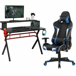 Tangkula Gaming Desk and Chair Set, Ergonomic Gamer Desk & Racing Chair Set Cup Holder, Headphone Hook