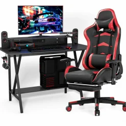 Tangkula Gaming Desk and Chair Set, E-Sport Gamer Desk & Racing Chair Set