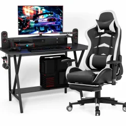 Tangkula Gaming Desk and Chair Set, E-Sport Gamer Desk & Racing Chair Set