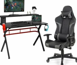 Tangkula Gaming Desk and Chair Set, Ergonomic Gamer Desk & Racing Chair Set Cup Holder, Headphone Hook