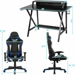 Tangkula Gaming Desk and Chair Set, Ergonomic E-Sport Gamer Desk & Racing Chair Set w/Cup Holder