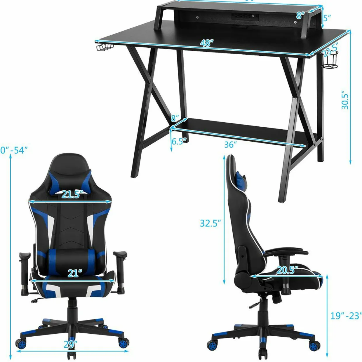 Tangkula Gaming Desk and Chair Set, Ergonomic E-Sport Gamer Desk & Racing Chair Set w/Cup Holder