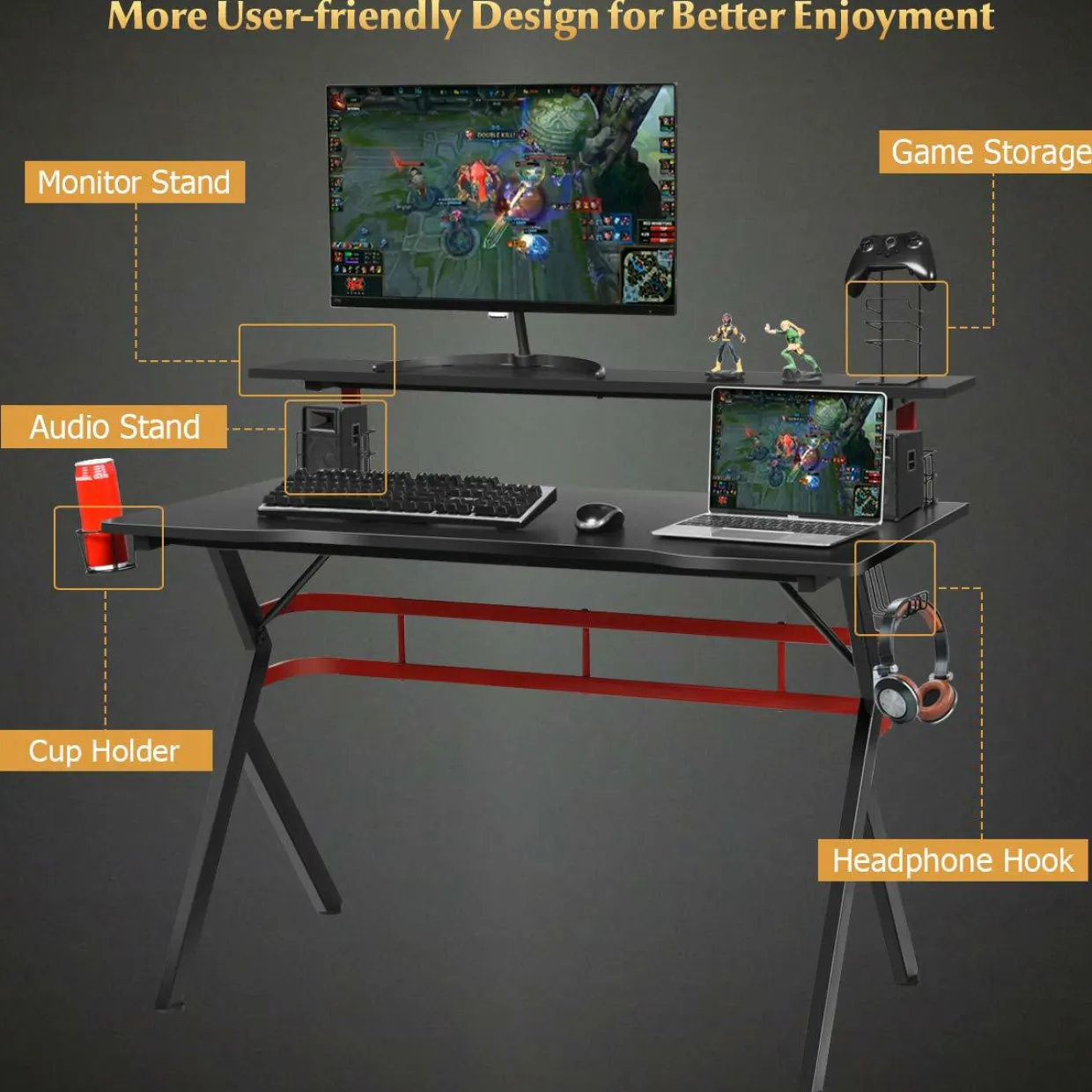 Tangkula Gaming Desk and Chair Set, Ergonomic Gamer Desk & Racing Chair Set Cup Holder, Headphone Hook