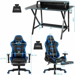 Tangkula Gaming Desk and Chair Set, E-Sport Gamer Desk & Racing Chair Set