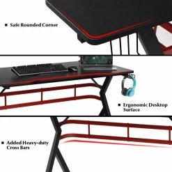 Tangkula Gaming Desk and Chair Set, Ergonomic Gamer Desk & Racing Chair Set Cup Holder, Headphone Hook