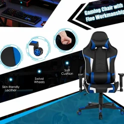 Tangkula Gaming Desk and Chair Set, Ergonomic E-Sport Gamer Desk & Racing Chair Set w/Cup Holder