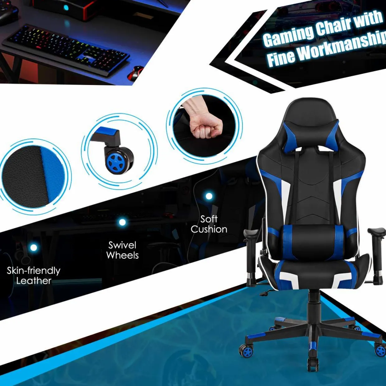 Tangkula Gaming Desk and Chair Set, Ergonomic E-Sport Gamer Desk & Racing Chair Set w/Cup Holder