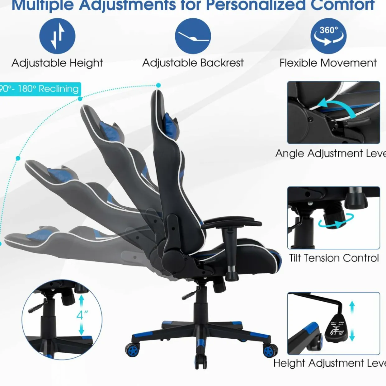 Tangkula Gaming Desk and Chair Set, Ergonomic Gamer Desk & Racing Chair Set Cup Holder, Headphone Hook