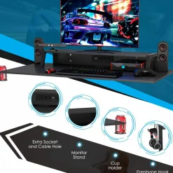 Tangkula Gaming Desk and Chair Set, Ergonomic E-Sport Gamer Desk & Racing Chair Set w/Cup Holder
