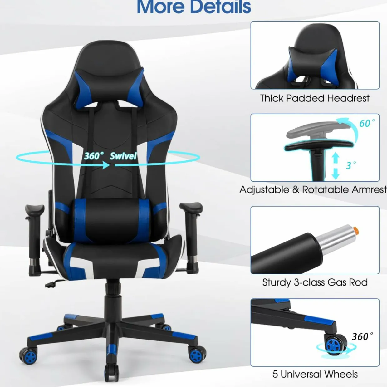 Tangkula Gaming Desk and Chair Set, Ergonomic Gamer Desk & Racing Chair Set Cup Holder, Headphone Hook