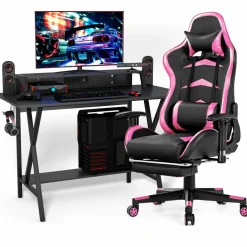 Tangkula Gaming Desk and Chair Set, E-Sport Gamer Desk & Racing Chair Set