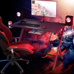 Tangkula Gaming Desk, E-Sport Gaming Workstation, Multifunctional Computer Desk Gamer Desk