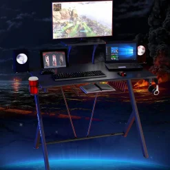 Tangkula Gaming Desk, E-Sport Gaming Workstation, Multifunctional Computer Desk Gamer Desk