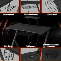 Tangkula Gaming Desk, E-Sport Gaming Workstation, Multifunctional Computer Desk Gamer Desk