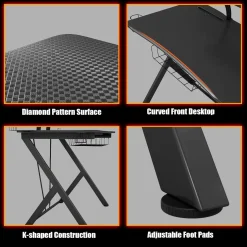Tangkula Gaming Desk, E-Sport Gaming Workstation, Multifunctional Computer Desk Gamer Desk