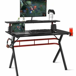 Tangkula Gaming Desk, Professional Gamer Workstation with Cup Holder, Headphone Hook, Handle Rack