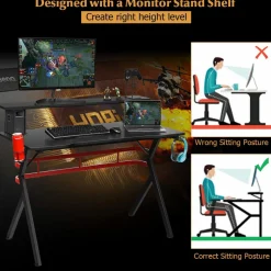 Tangkula Gaming Desk, Professional Gamer Workstation with Cup Holder, Headphone Hook, Handle Rack