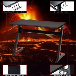 Tangkula Gaming Desk, Z Shaped Ergonomic Gaming Computer Desk