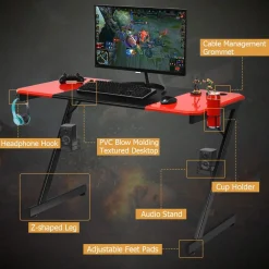 Tangkula Gaming Desk, Z-Shaped Computer Desk Professional Gamer Workstation with PVC Blow Molding Textured Surface