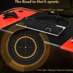 Tangkula Gaming Desk, Z-Shaped Computer Desk Professional Gamer Workstation with PVC Blow Molding Textured Surface