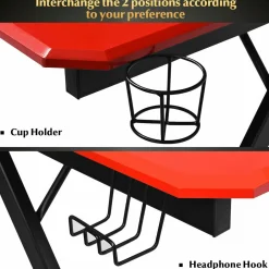 Tangkula Gaming Desk, Z-Shaped Computer Desk Professional Gamer Workstation with PVC Blow Molding Textured Surface