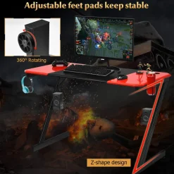 Tangkula Gaming Desk, Z-Shaped Computer Desk Professional Gamer Workstation with PVC Blow Molding Textured Surface