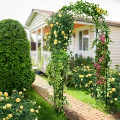 Tangkula Garden Arbor, Metal Arch with Trellis for Climbing Plants