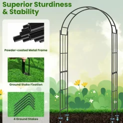 Tangkula Garden Arbor, Metal Arch with Trellis for Climbing Plants