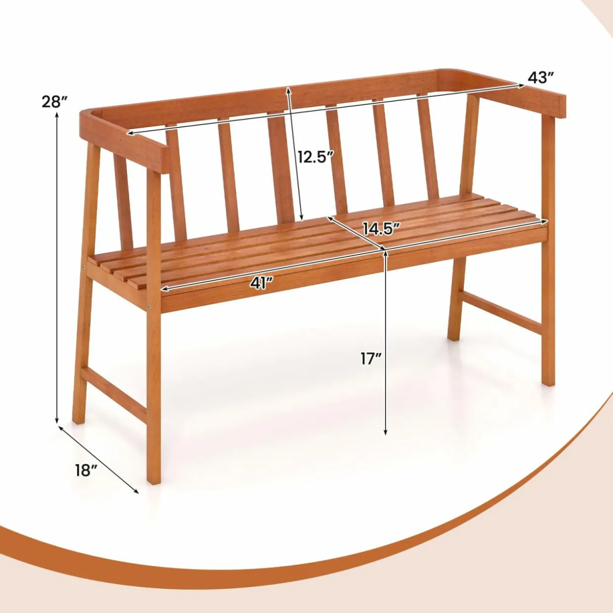 Tangkula Garden Bench with Slatted Seat for Porch, Park, Backyard