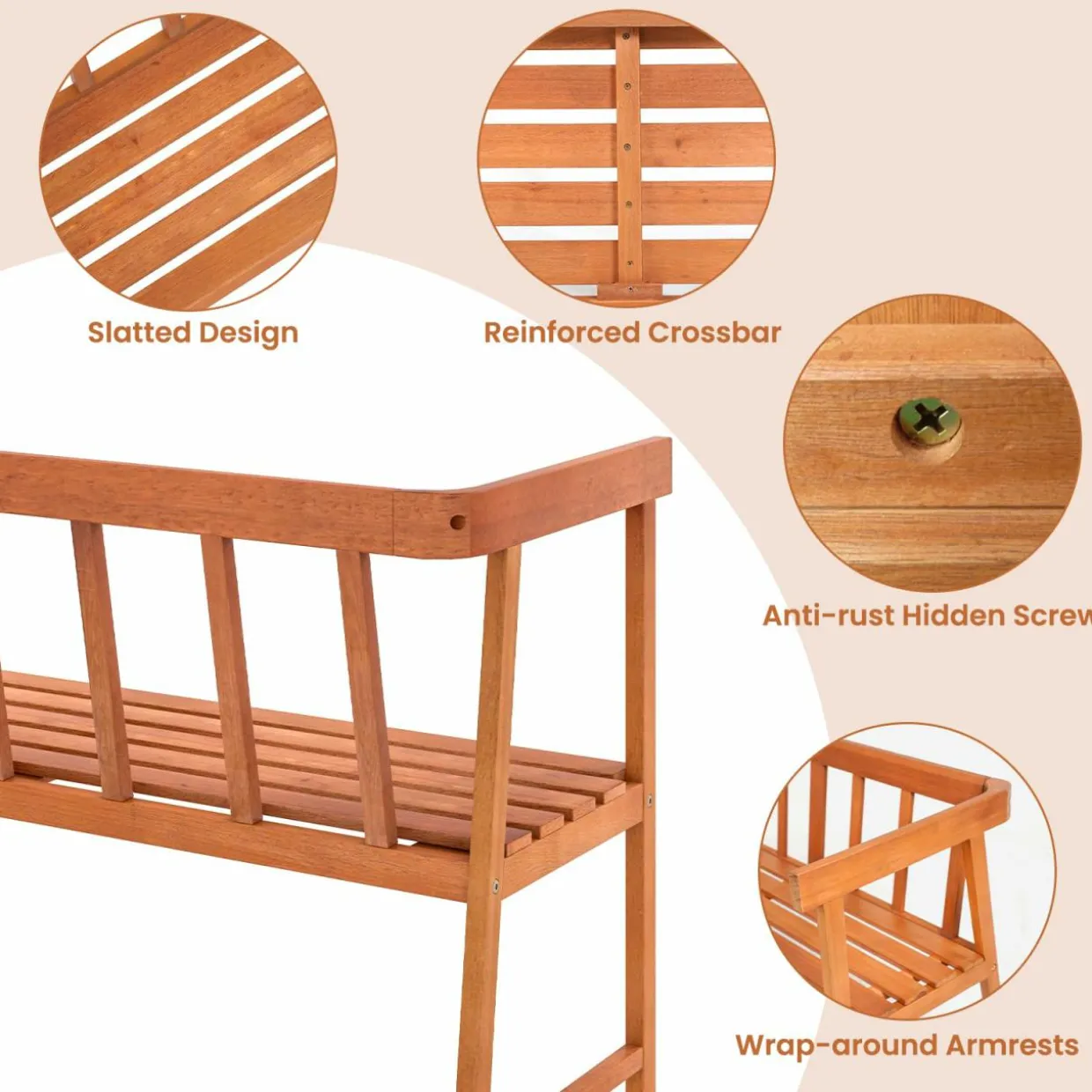 Tangkula Garden Bench with Slatted Seat for Porch, Park, Backyard