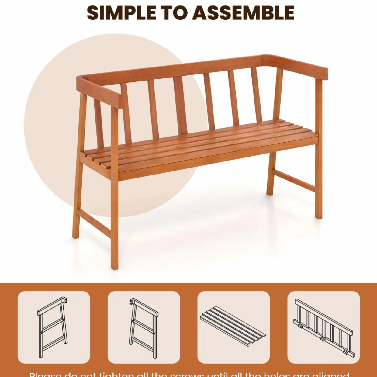 Tangkula Garden Bench with Slatted Seat for Porch, Park, Backyard