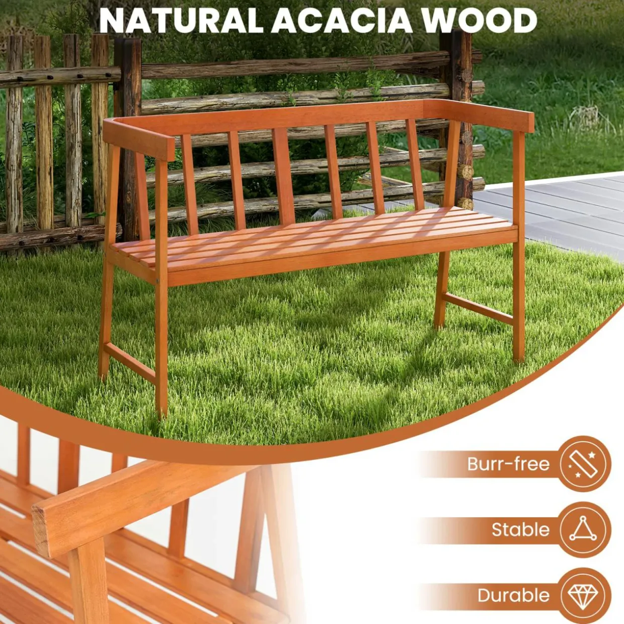 Tangkula Garden Bench with Slatted Seat for Porch, Park, Backyard