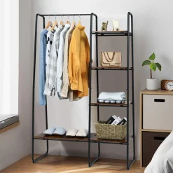 Tangkula Garment Rack with Shelves, Clothes Rack with 5 Shelves & Hanging Bar