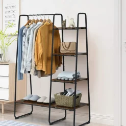 Tangkula Garment Rack with Shelves, Clothes Rack with 5 Shelves & Hanging Bar
