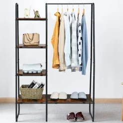 Tangkula Garment Rack with Shelves, Clothes Rack with 5 Shelves & Hanging Bar
