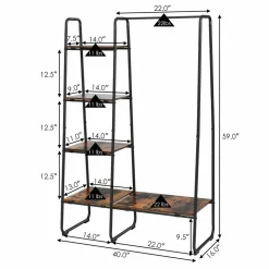 Tangkula Garment Rack with Shelves, Clothes Rack with 5 Shelves & Hanging Bar