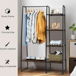 Tangkula Garment Rack with Shelves, Clothes Rack with 5 Shelves & Hanging Bar