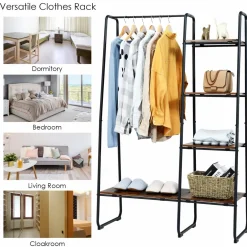 Tangkula Garment Rack with Shelves, Clothes Rack with 5 Shelves & Hanging Bar