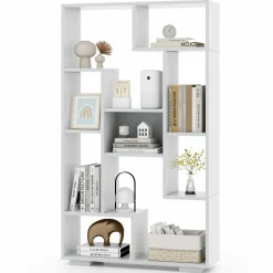 Tangkula Geometric Bookshelf, 47 Inch Tall Bookcase with Multiple Open Shelves