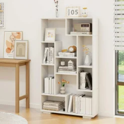 Tangkula Geometric Bookshelf, 47 Inch Tall Bookcase with Multiple Open Shelves