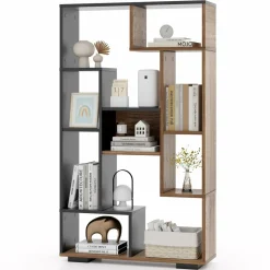 Tangkula Geometric Bookshelf, 47 Inch Tall Bookcase with Multiple Open Shelves