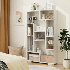 Tangkula Geometric Bookshelf, 47 Inch Tall Bookcase with Multiple Open Shelves