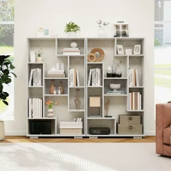 Tangkula Geometric Bookshelf, 47 Inch Tall Bookcase with Multiple Open Shelves