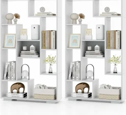 Tangkula Geometric Bookshelf, 47 Inch Tall Bookcase with Multiple Open Shelves