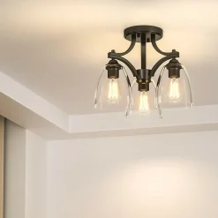 Tangkula Glass Ceiling Light Fixture, Clear Glass Shade, Semi Flush Mount Ceiling Light w/ Sturdy Metal Canopy