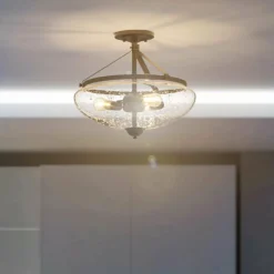 Tangkula Glass Ceiling Light Fixture, Seeded Glass Shade, Semi Flush Mount Ceiling Light w/ Bubble Glass Lampshade