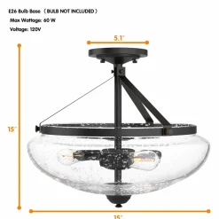 Tangkula Glass Ceiling Light Fixture, Seeded Glass Shade, Semi Flush Mount Ceiling Light w/ Bubble Glass Lampshade