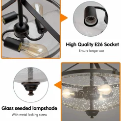 Tangkula Glass Ceiling Light Fixture, Seeded Glass Shade, Semi Flush Mount Ceiling Light w/ Bubble Glass Lampshade
