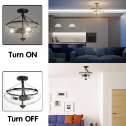 Tangkula Glass Ceiling Light Fixture, Seeded Glass Shade, Semi Flush Mount Ceiling Light w/ Bubble Glass Lampshade